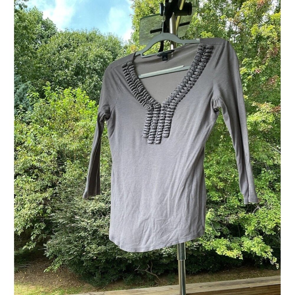 Banana Republic Knit Shirt Top Long Sleeve Grunge Ruffled Y2K V-Neck Women XS